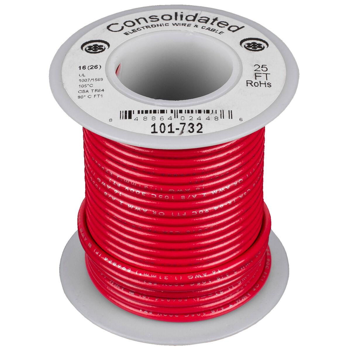 Consolidated Stranded 16 AWG Hook-Up Wire 25 Ft. Red UL Rated